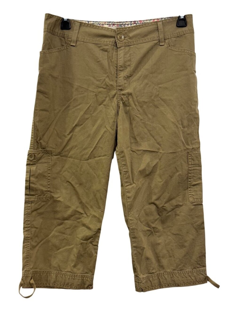 vintage Levis Womens Khaki Cargo Capri Pants Size 8 Adjustable Hem 100% Cotton